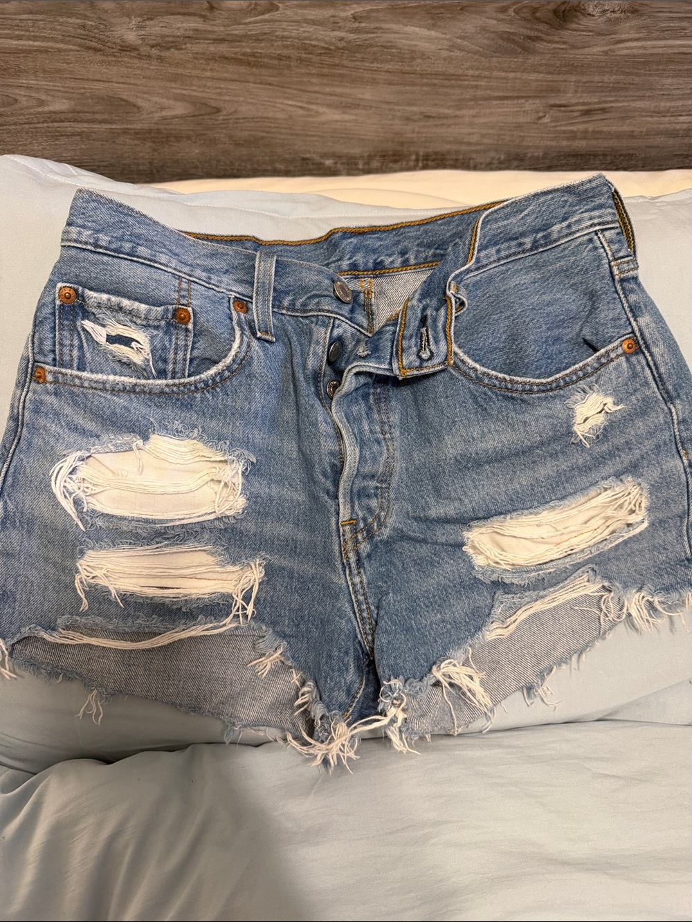 Levi's Distressed Light Blue Denim Jean Shorts